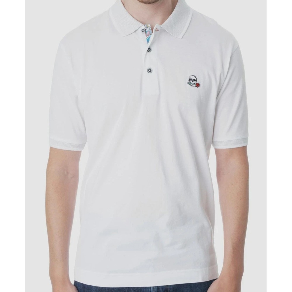 Robert Graham Archie Polo Shirt White Men's 2XL Skull Flower Cotton NWT MSRP $98